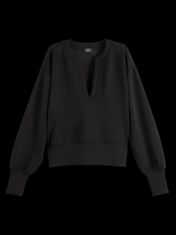 Beaded V-Neck Sweatshirt