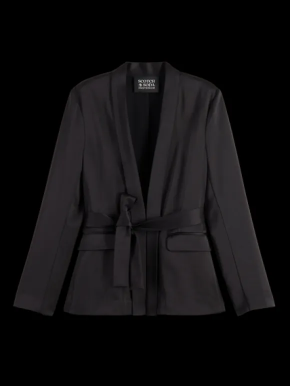 Belted Satin Single Breasted Blazer