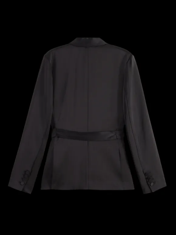 Belted Satin Single Breasted Blazer