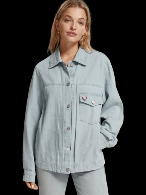 Denim Trucker Jacket | Indigo Waves Jacquard