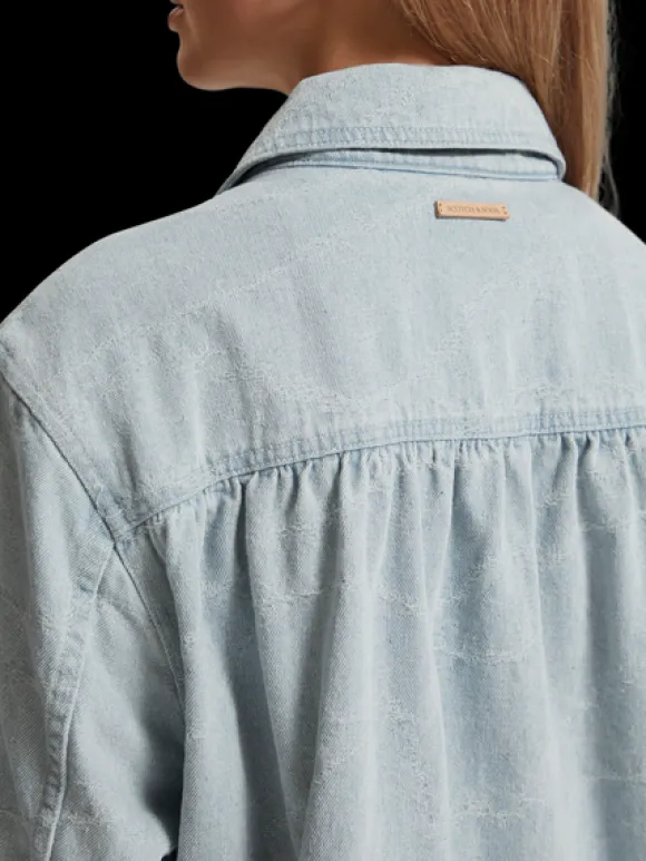 Denim Trucker Jacket | Indigo Waves Jacquard