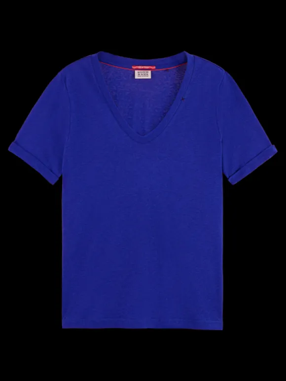 Embroidered Detail V Neck T-Shirt