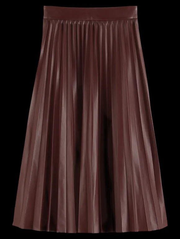 Faux Leather Pleated High Rise Midi Skirt