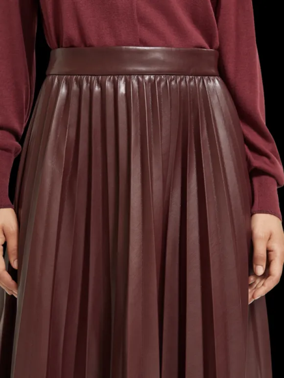 Faux Leather Pleated High Rise Midi Skirt