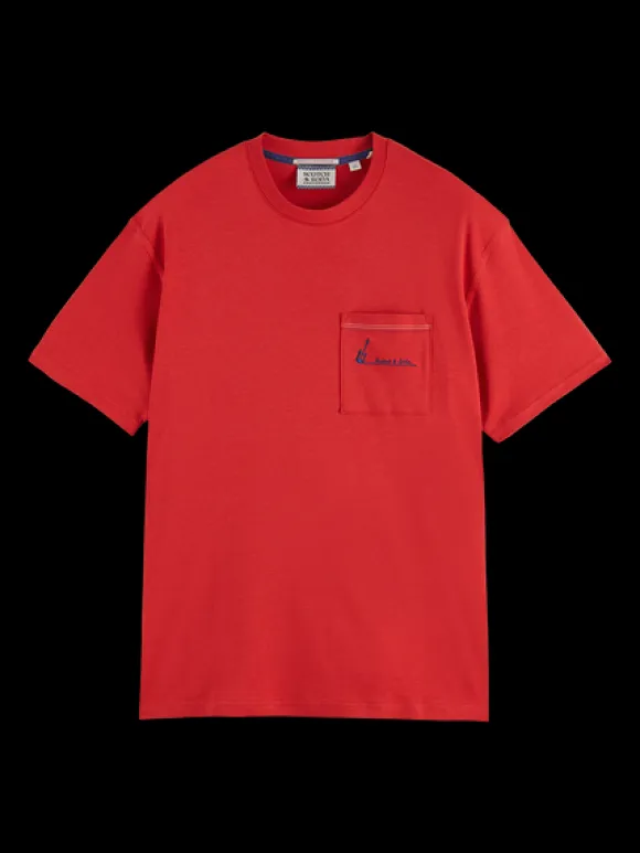 Guitar Embroidered Pocket T-Shirt