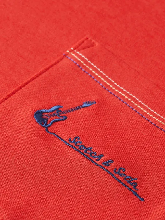 Guitar Embroidered Pocket T-Shirt
