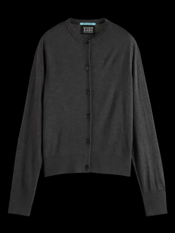 Jacquard Trim Crew Neck Cardigan