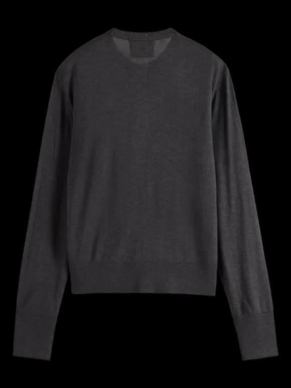 Jacquard Trim Crew Neck Cardigan