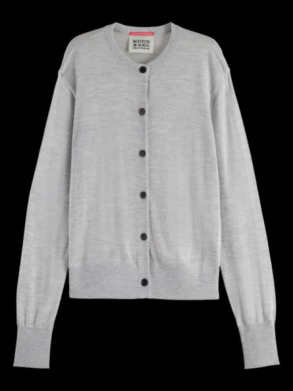 Jacquard Trim Crew Neck Cardigan
