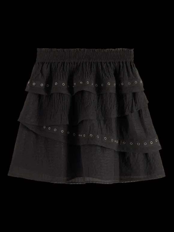 Layered High-Rise Mini Skirt With Eyelet Detail
