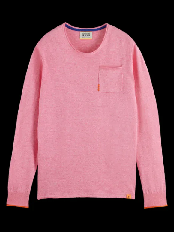 Linen Cotton Blend Crew Neck Pullover