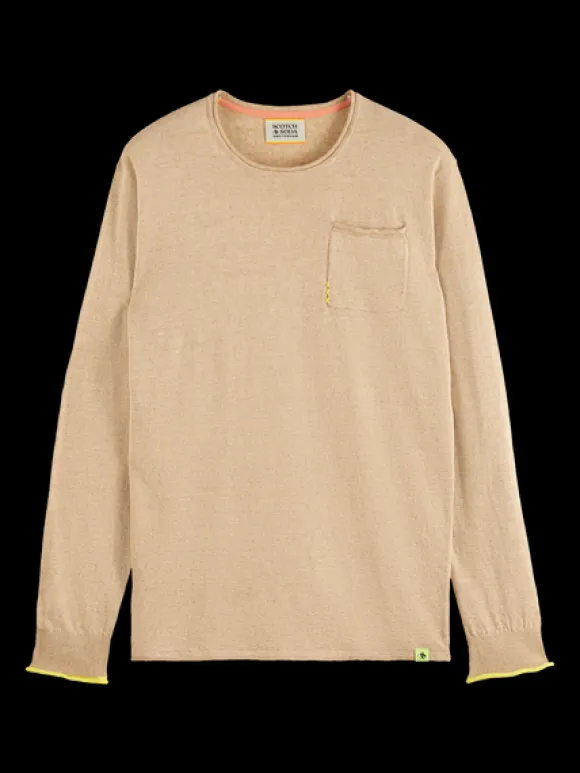 Linen Cotton Blend Crew Neck Pullover