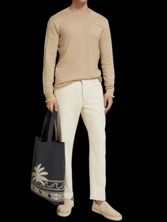 Linen Cotton Blend Crew Neck Pullover