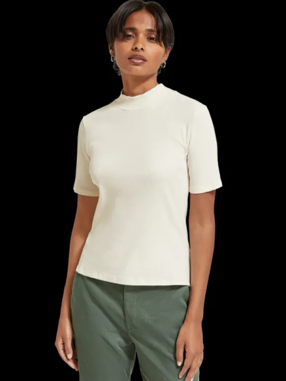 Mock Neck Ribbed Slim-Fit Top