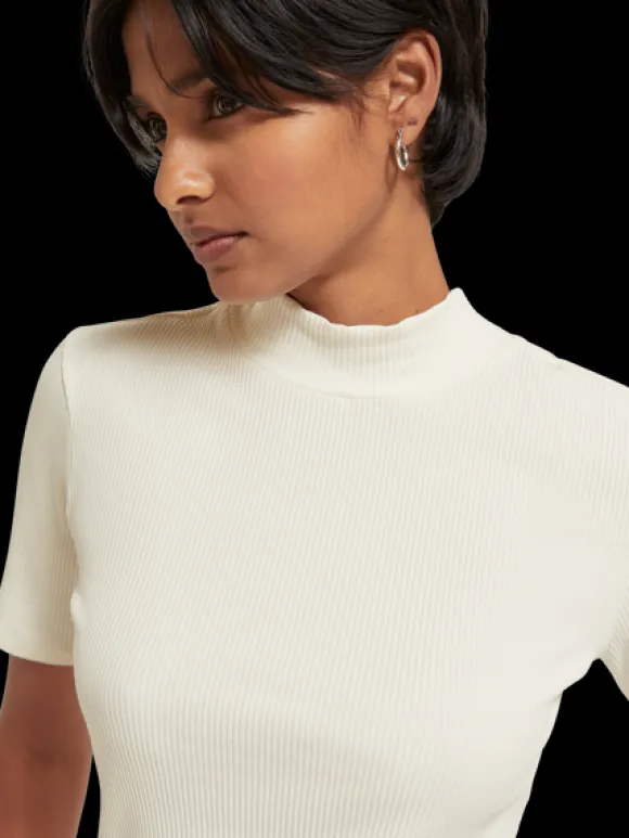 Mock Neck Ribbed Slim-Fit Top