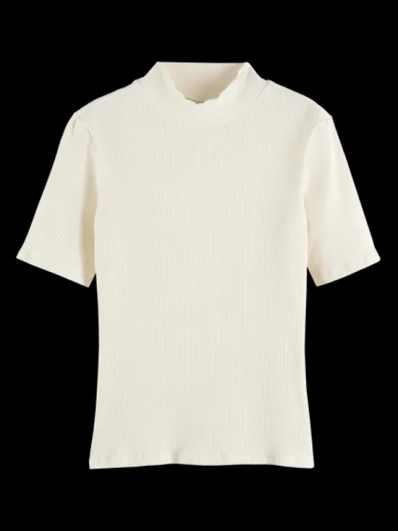 Mock Neck Ribbed Slim-Fit Top