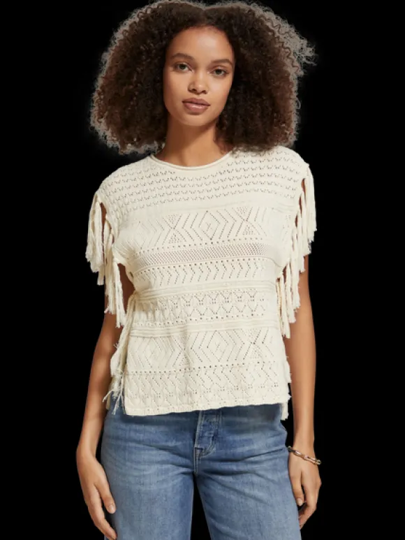 Pointelle Stitch Knitted Tank With Fringing