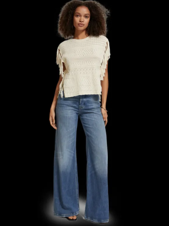 Pointelle Stitch Knitted Tank With Fringing