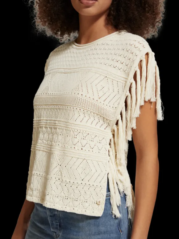 Pointelle Stitch Knitted Tank With Fringing