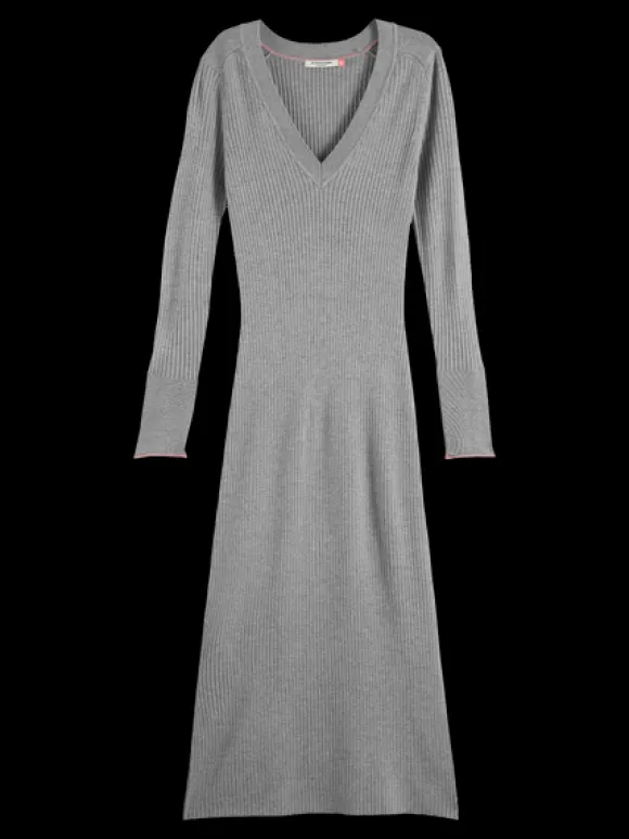 Ribbed V-Neck Knit Dress