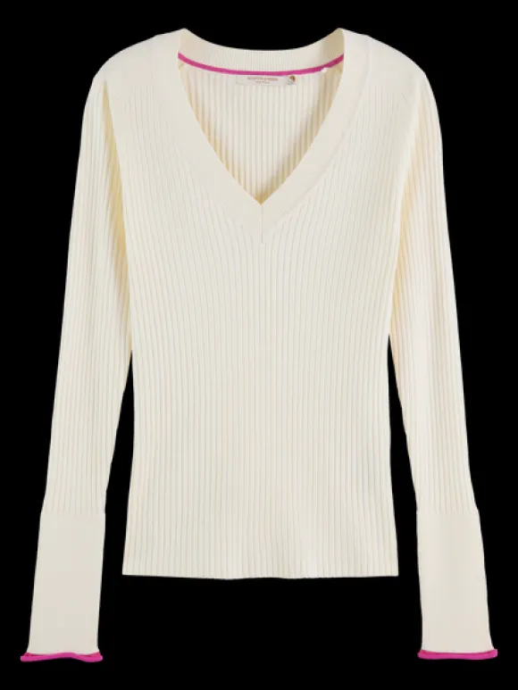 Ribbed V-Neck Pullover