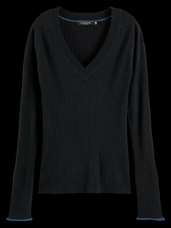 Ribbed V-Neck Pullover