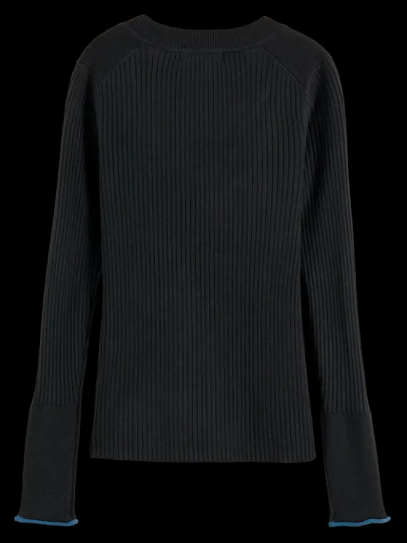 Ribbed V-Neck Pullover