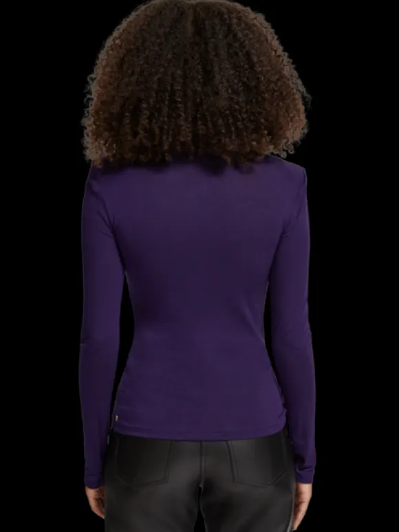 Shoulder Pad Mock Neck Top