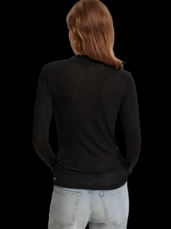 Shoulder Pad Mock Neck Top