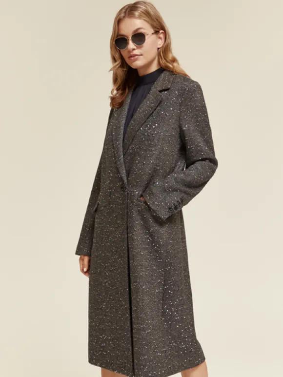 Single Breasted Herringbone Sequin Coat