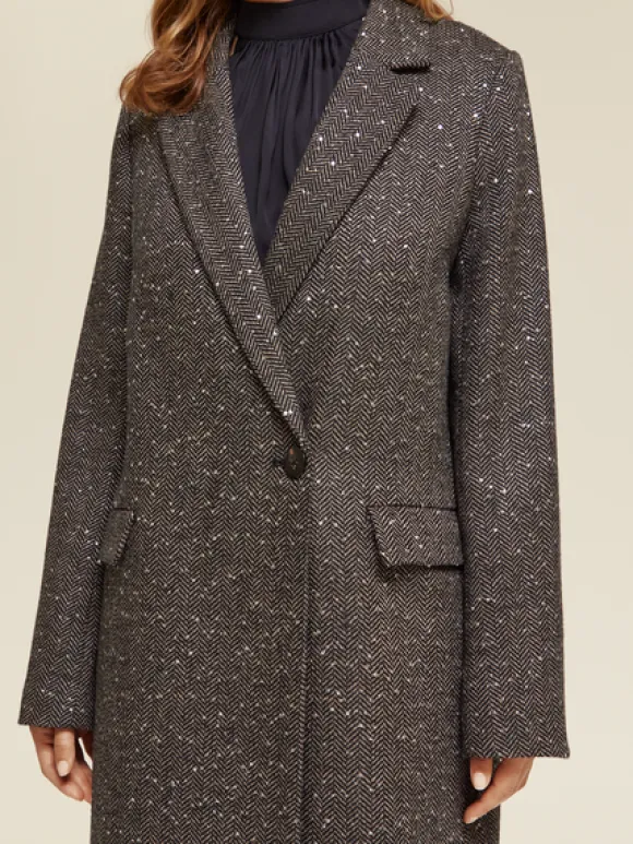 Single Breasted Herringbone Sequin Coat