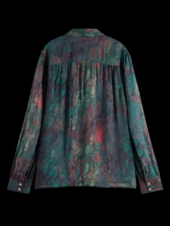 Snake Printed Tie-Neck Top