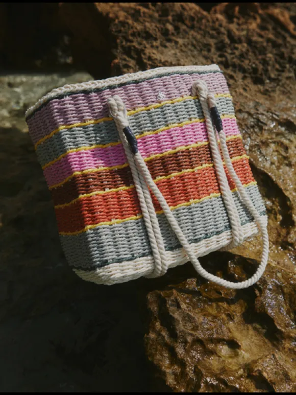 Striped Straw Tote Bag