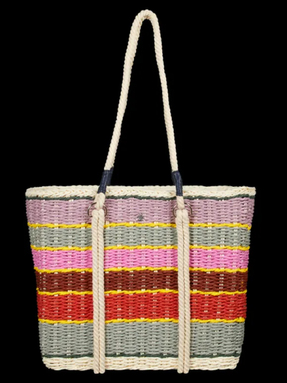 Striped Straw Tote Bag