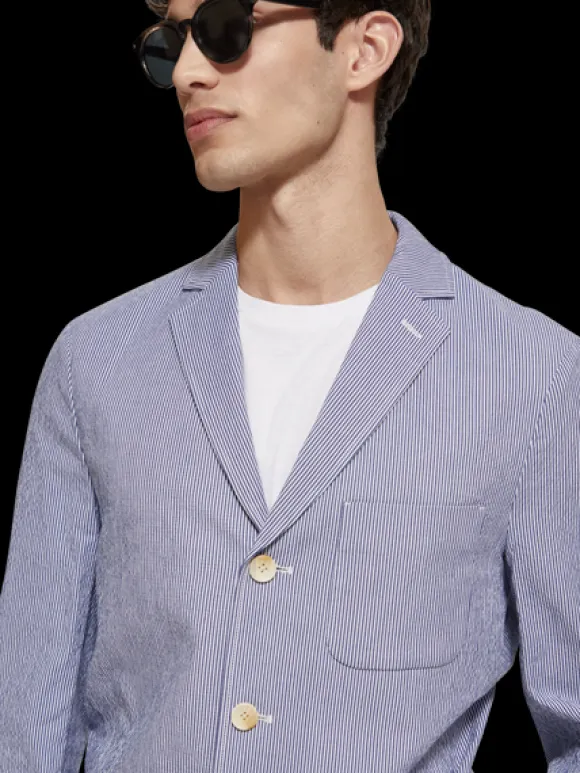 Unconstructed Striped Seersucker Blazer